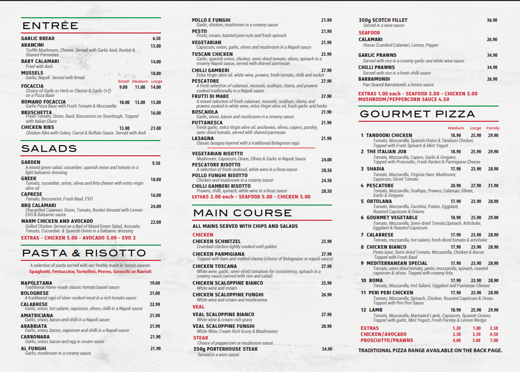 Menu, Gipi's Pizza House Preston