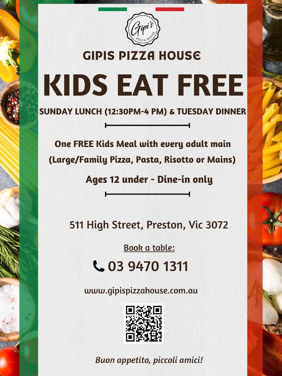 Menu, Gipi's Pizza House Preston