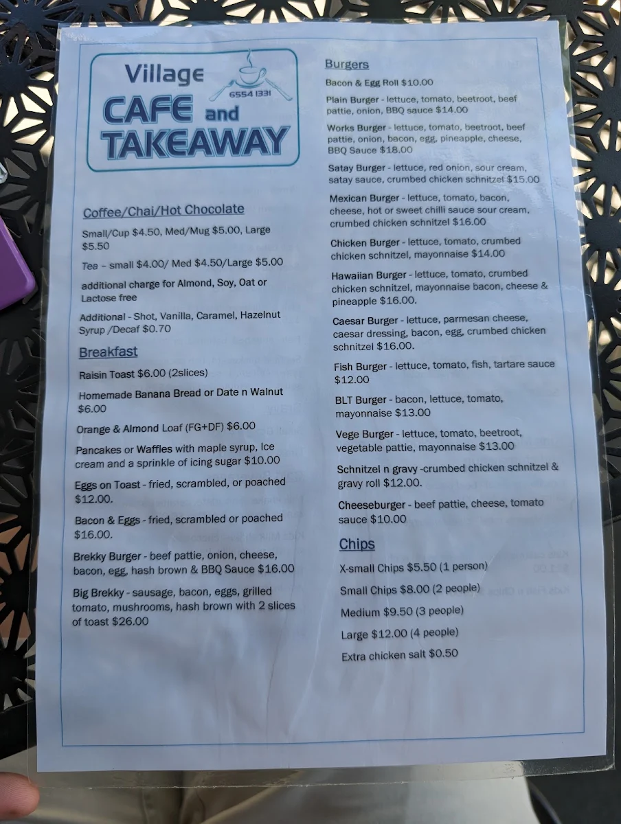 Menu, Nabiac Village Cafe & Takeaway
