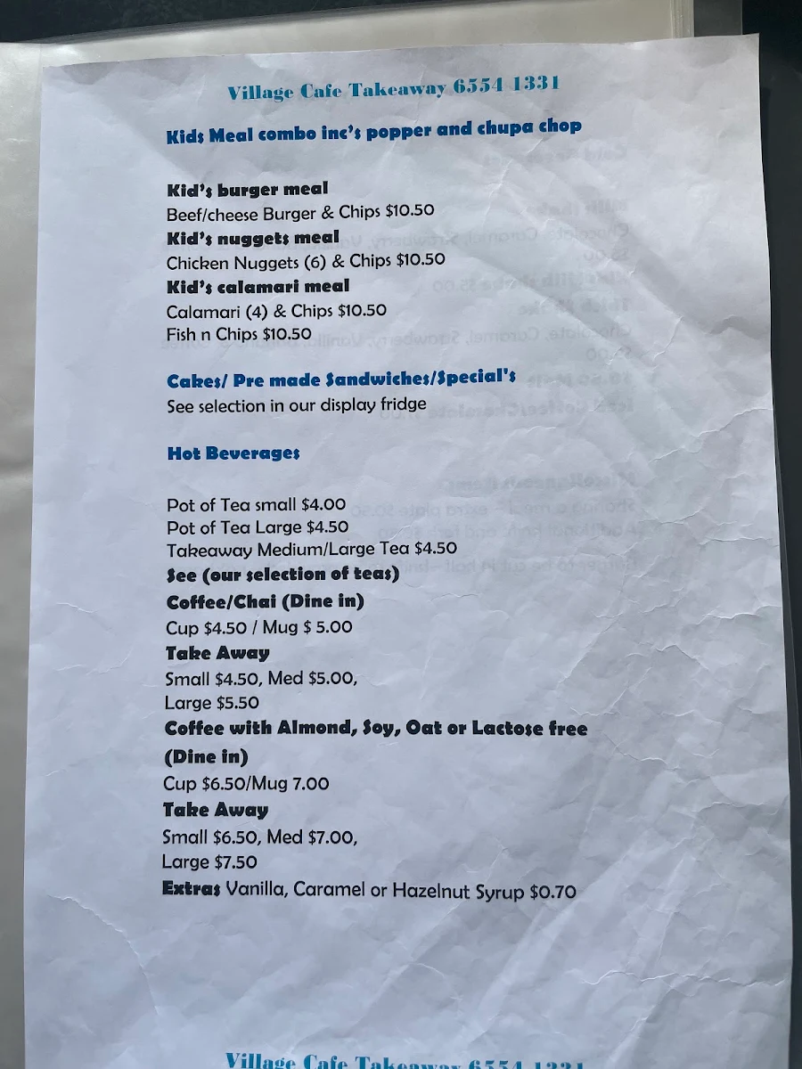 Menu, Nabiac Village Cafe & Takeaway