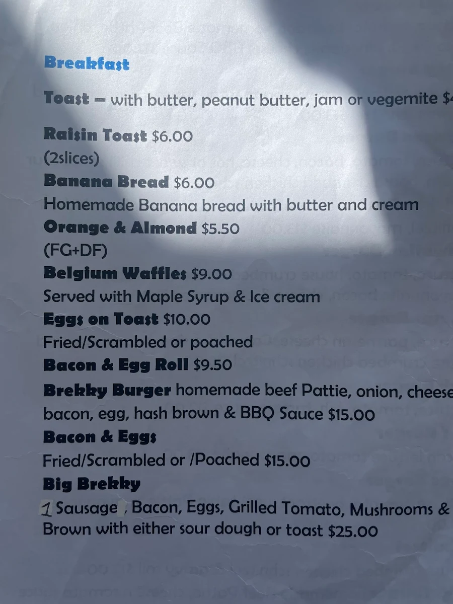 Menu, Nabiac Village Cafe & Takeaway