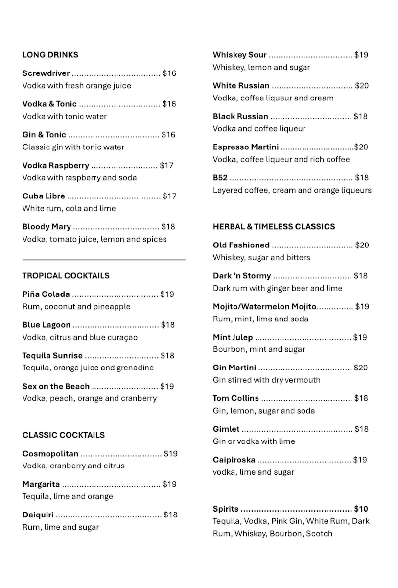Menu, Indian Experience Bar and Restaurant