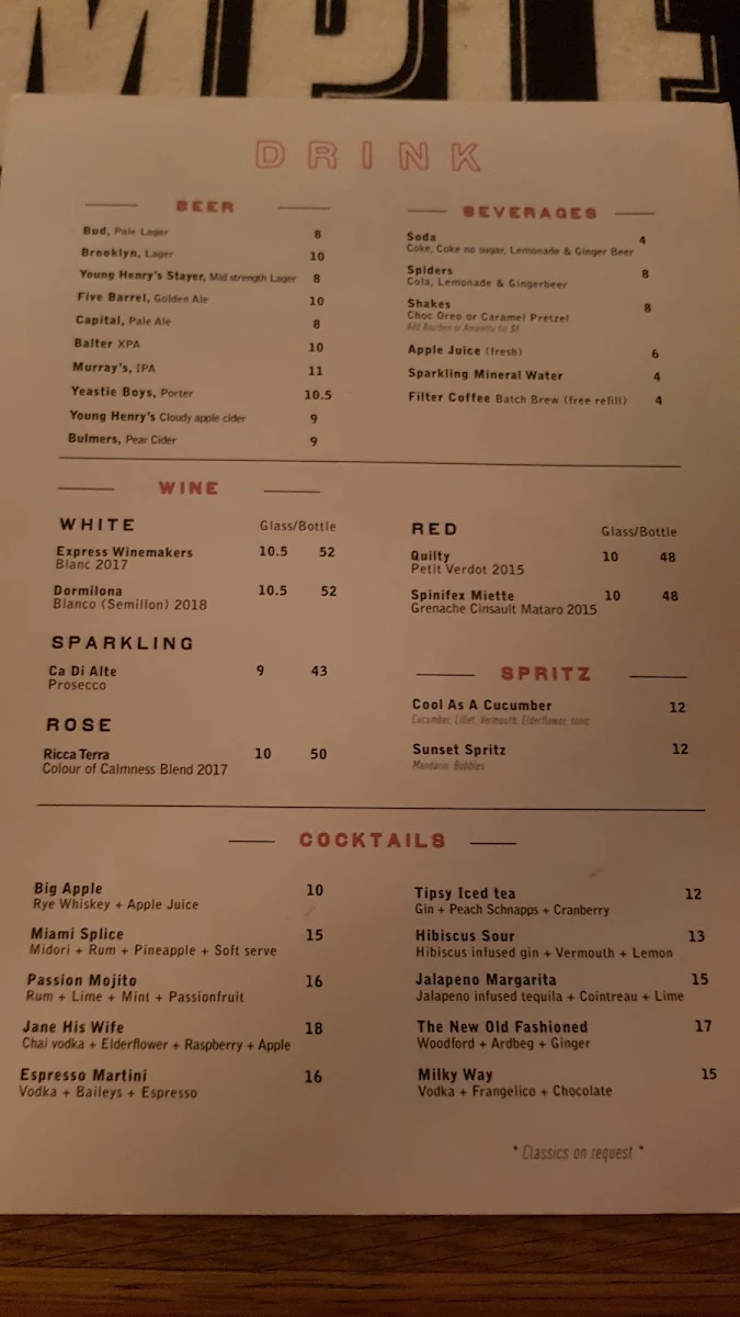 Menu, His Boy Elroy