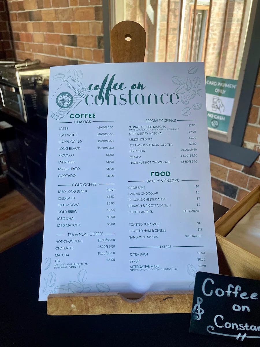 Menu, Coffee on Constance
