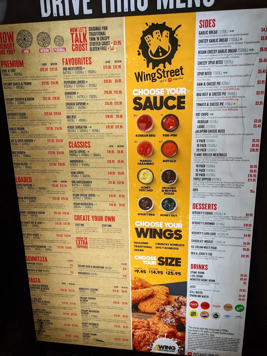 Menu, Pizza Hut Bathurst