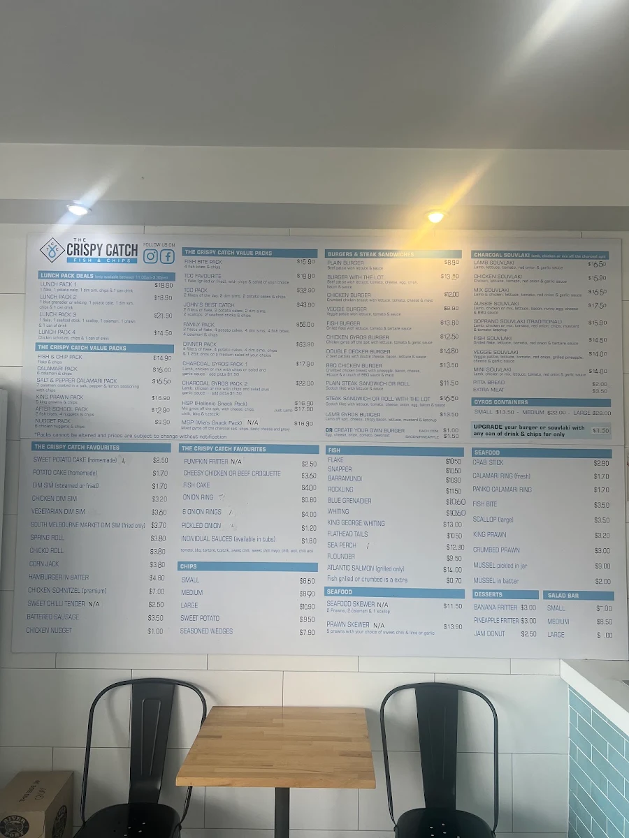 Menu, The Crispy Catch Fish & Chips - MOUNT WAVERLEY
