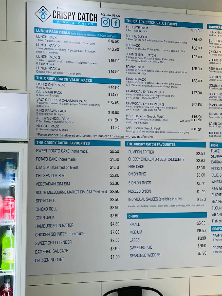 Menu, The Crispy Catch Fish & Chips - MOUNT WAVERLEY