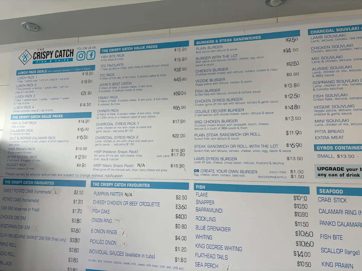 Menu, The Crispy Catch Fish & Chips - MOUNT WAVERLEY