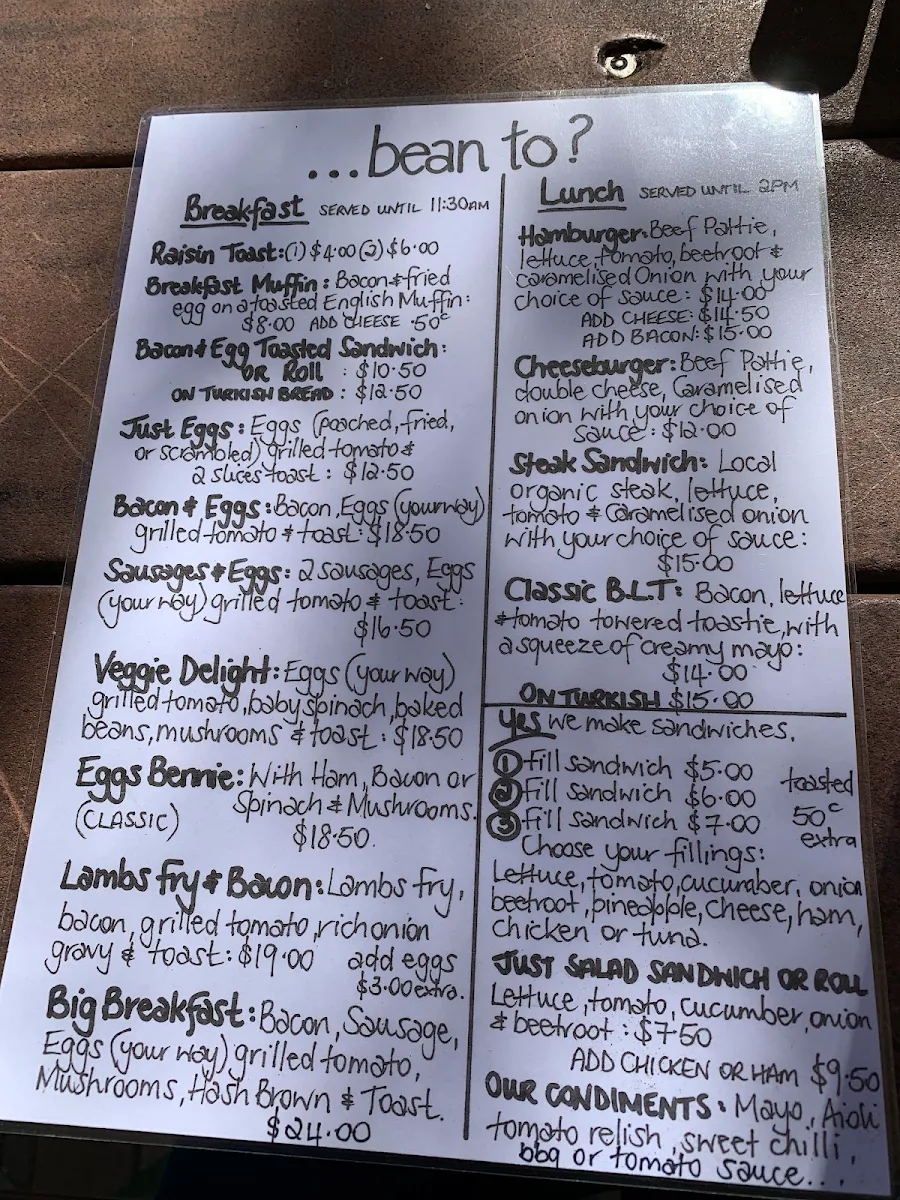 Menu, Bean to