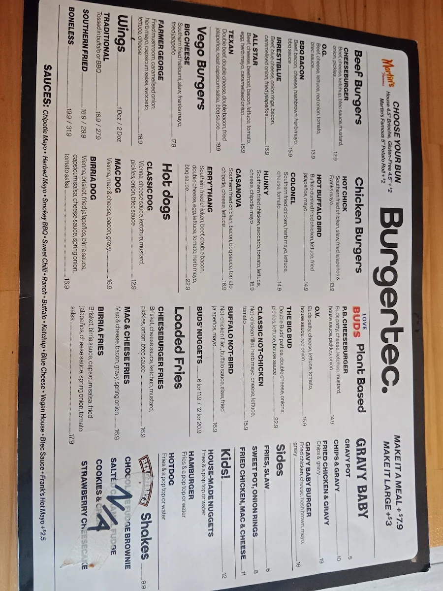 Menu, Burgertec Christie's Beach