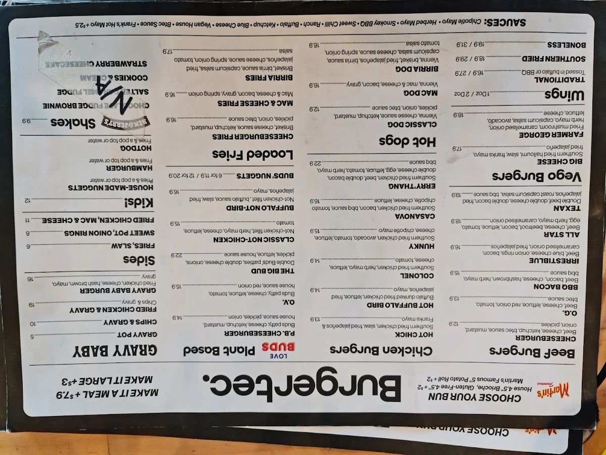 Menu, Burgertec Christie's Beach