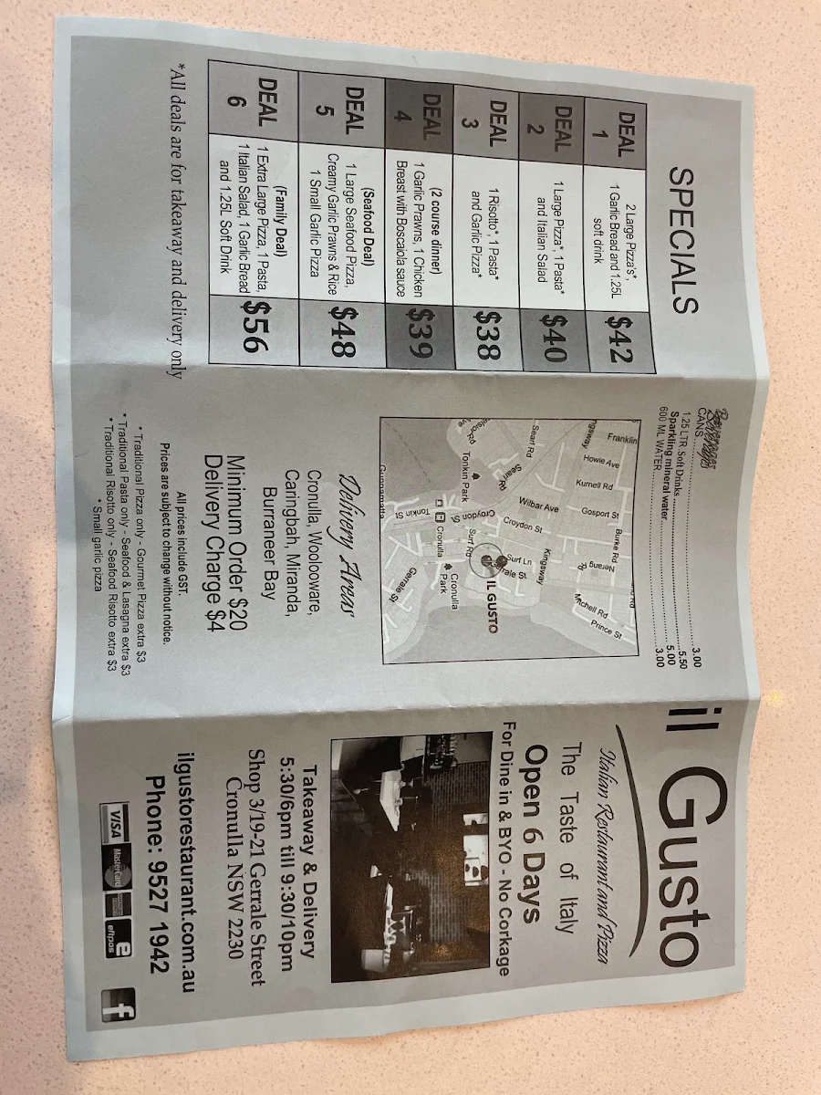 Menu, il Gusto Italian Restaurant and Pizza