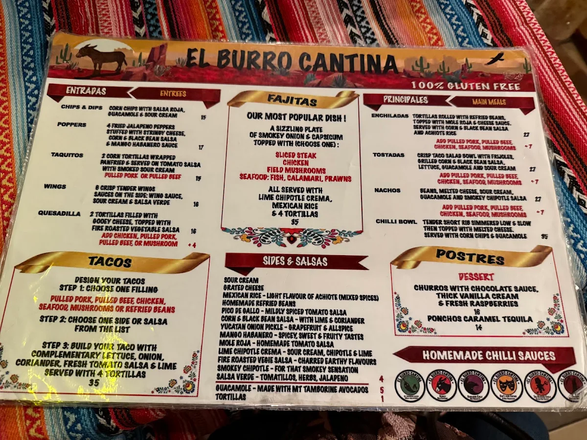 Menu, El Burro Cantina