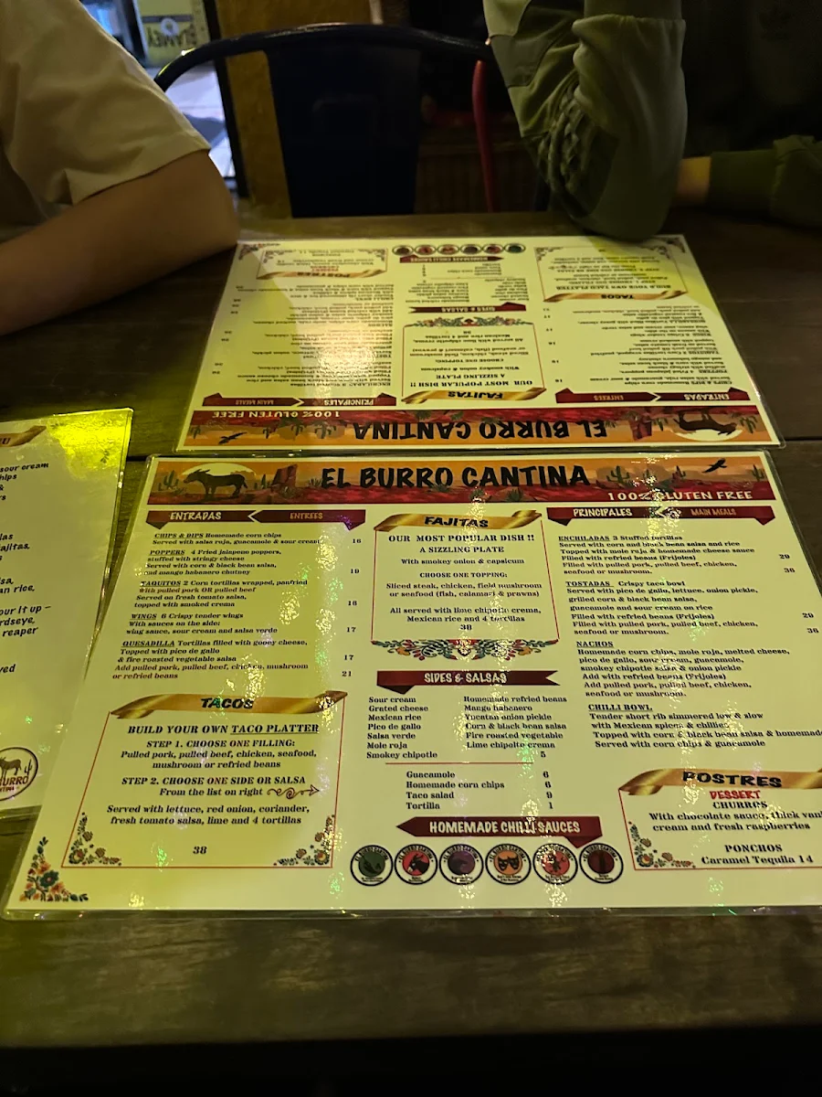 Menu, El Burro Cantina