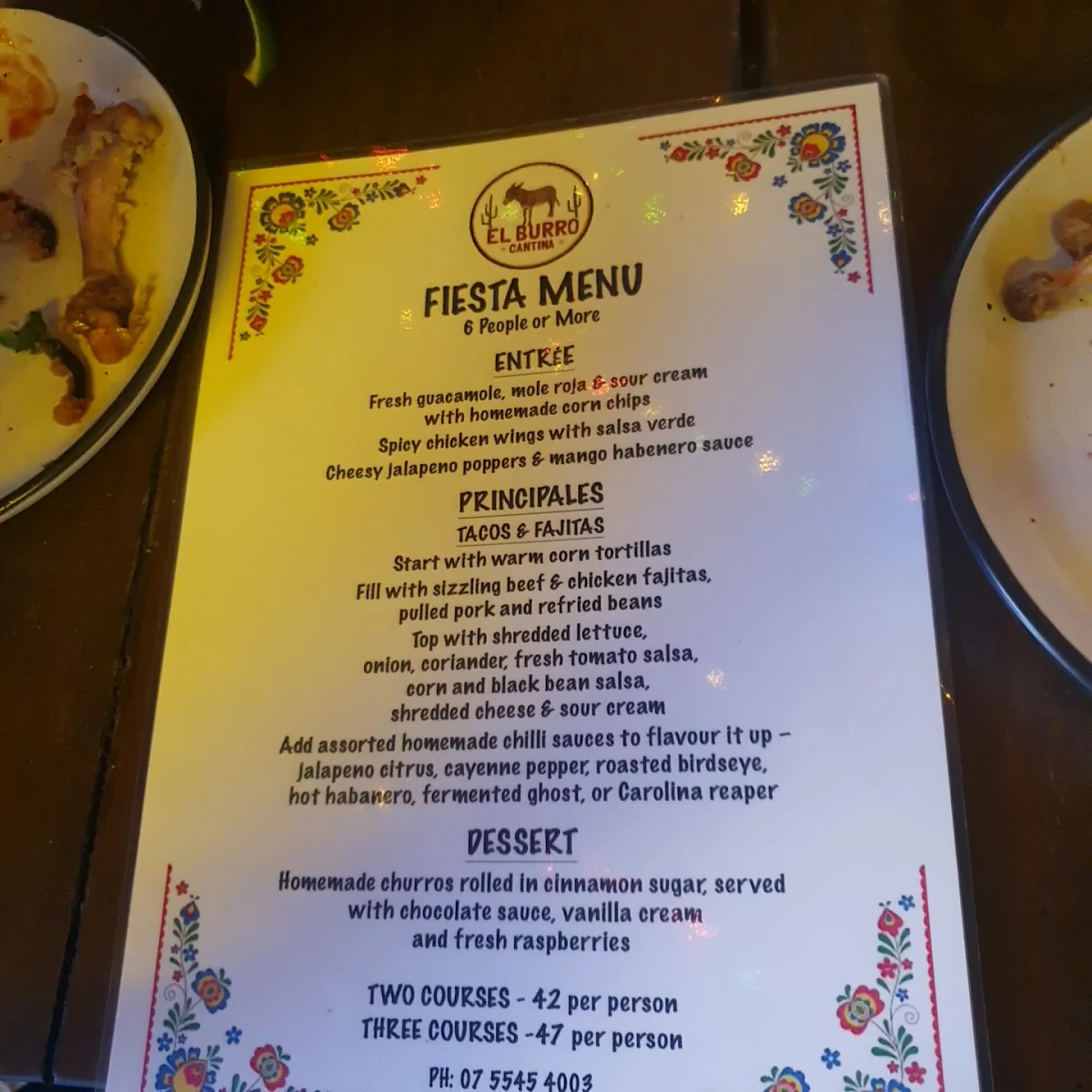 Menu, El Burro Cantina