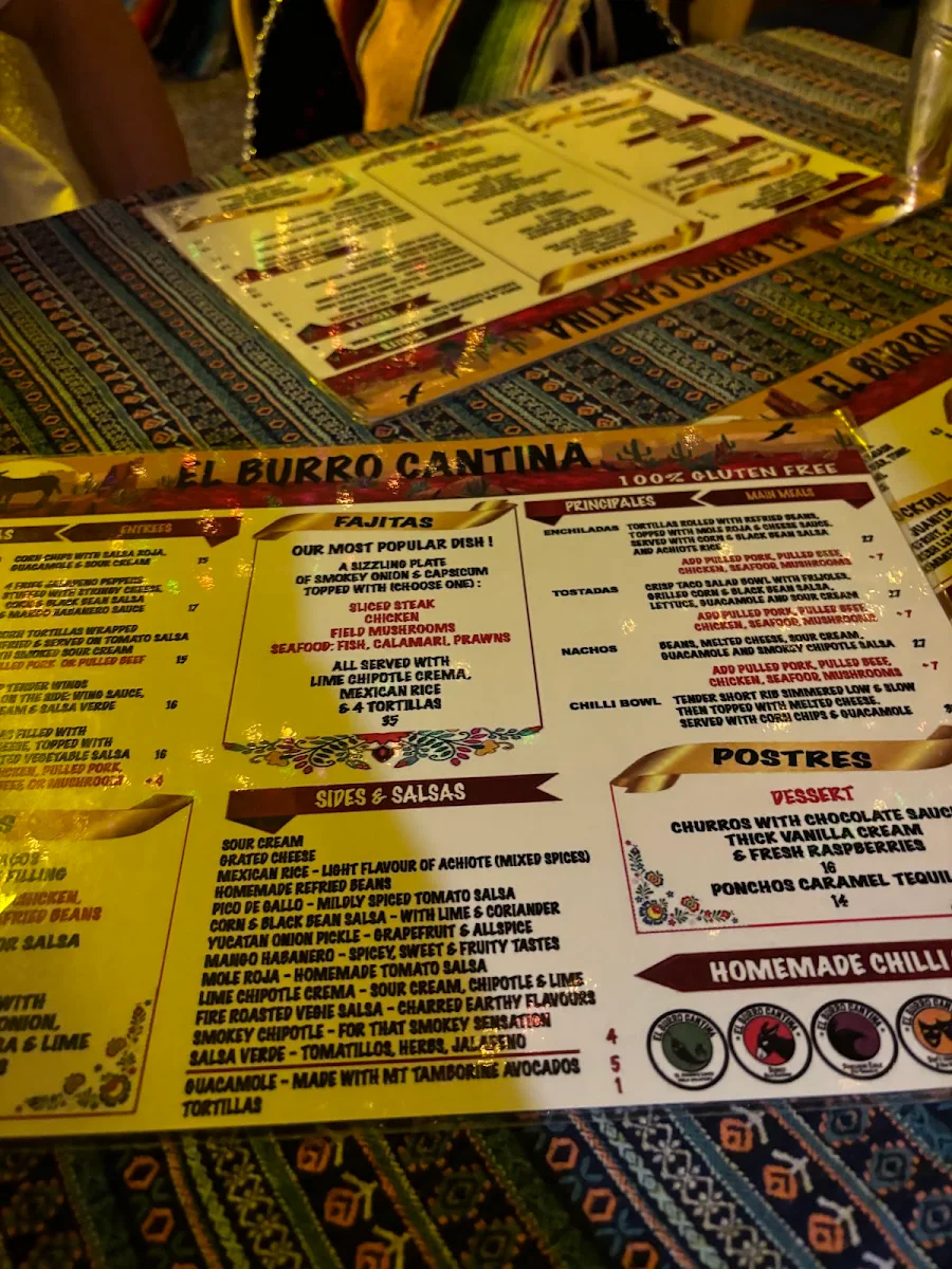 Menu, El Burro Cantina