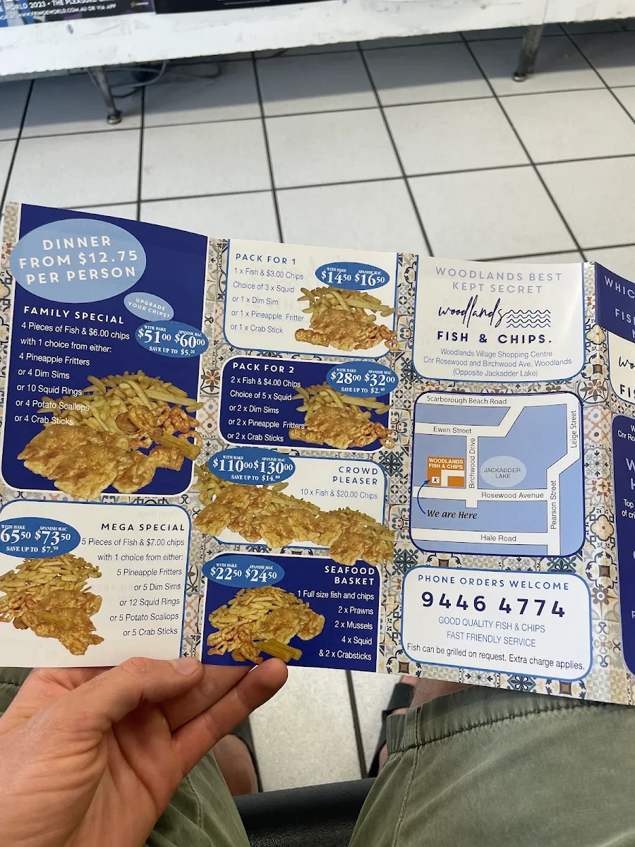 Menu, Woodlands Fish and Chips