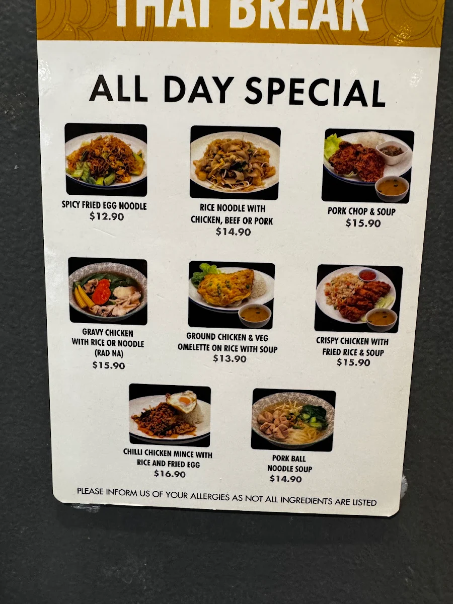 Menu, Thai Break