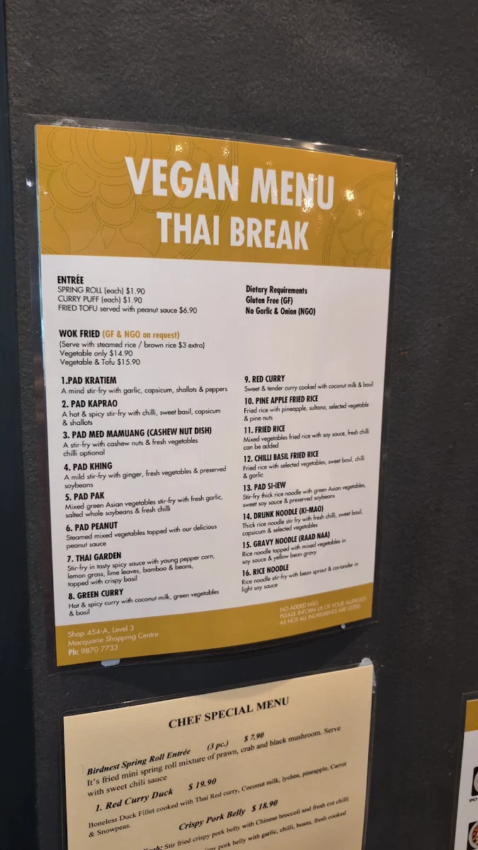 Menu, Thai Break