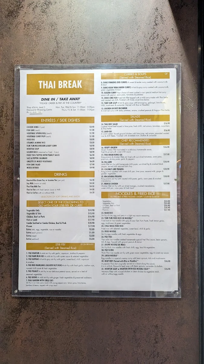 Menu, Thai Break