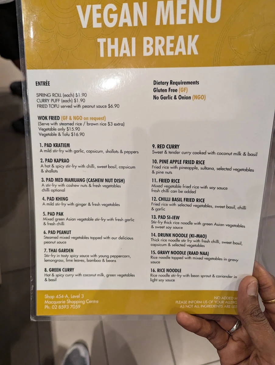 Menu, Thai Break