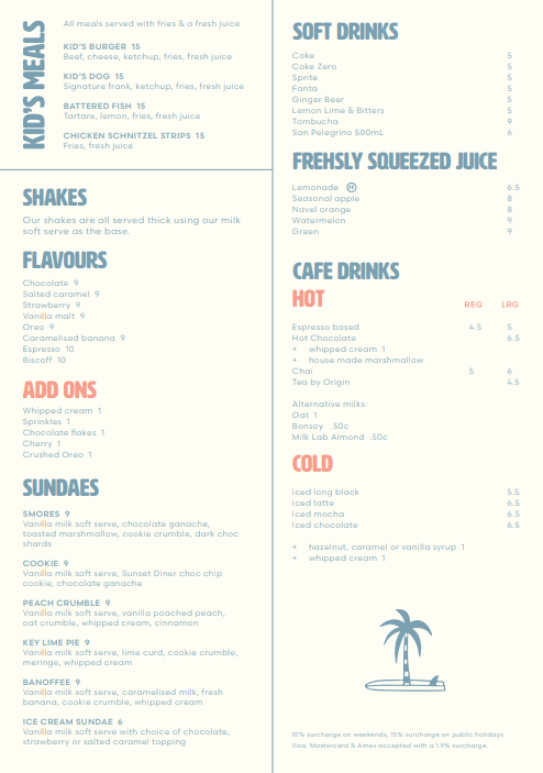 Menu, SUNSET DINER