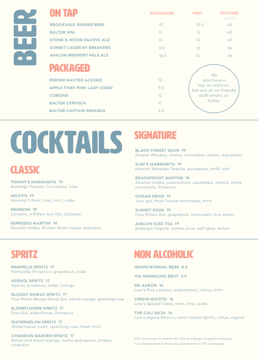 Menu, SUNSET DINER