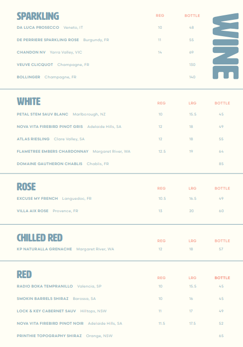 Menu, SUNSET DINER