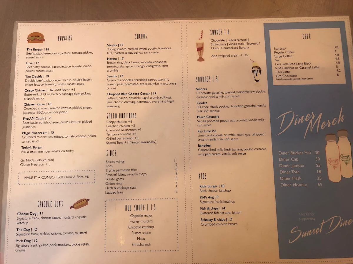 Menu, SUNSET DINER