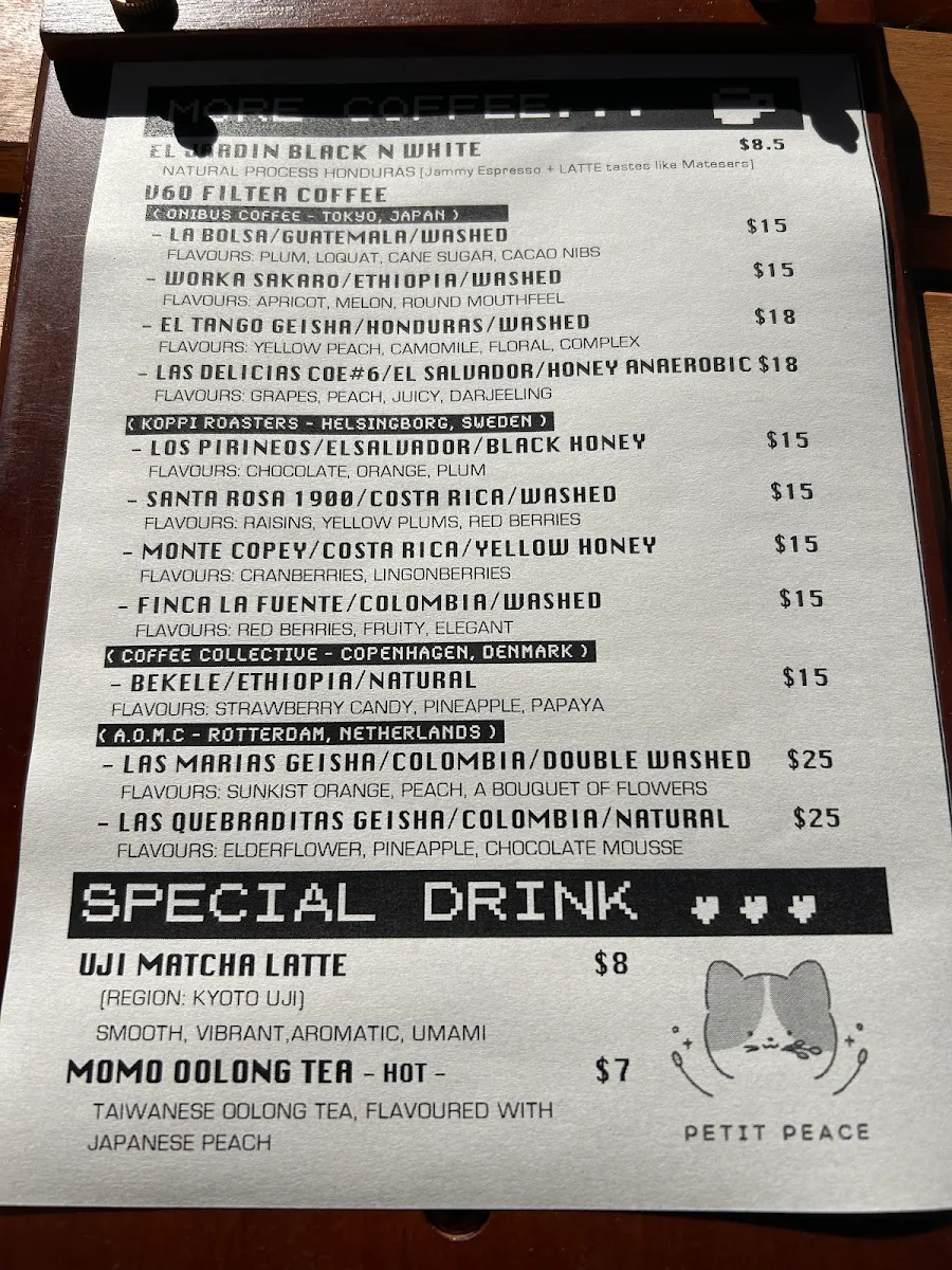 Menu, Petit Peace Coffee Shokudo