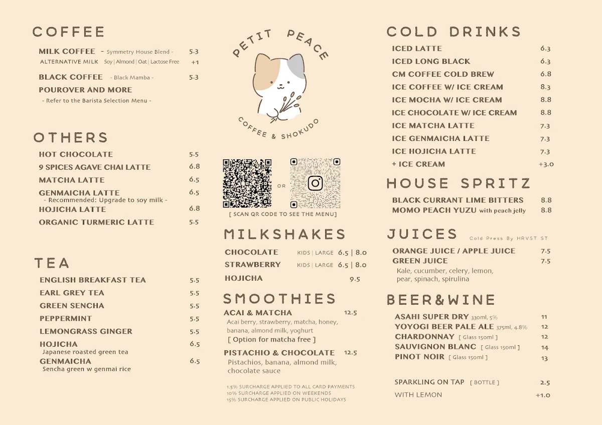 Menu, Petit Peace Coffee Shokudo