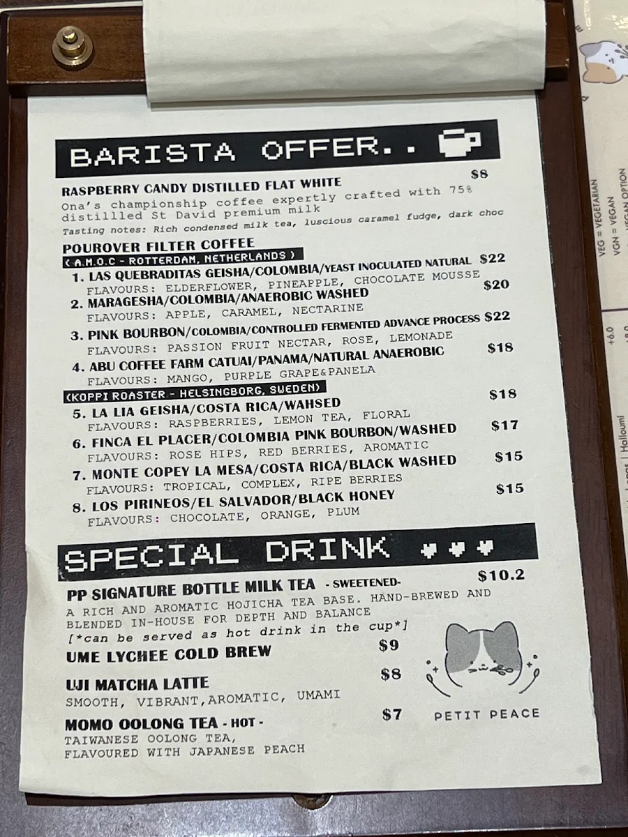 Menu, Petit Peace Coffee Shokudo