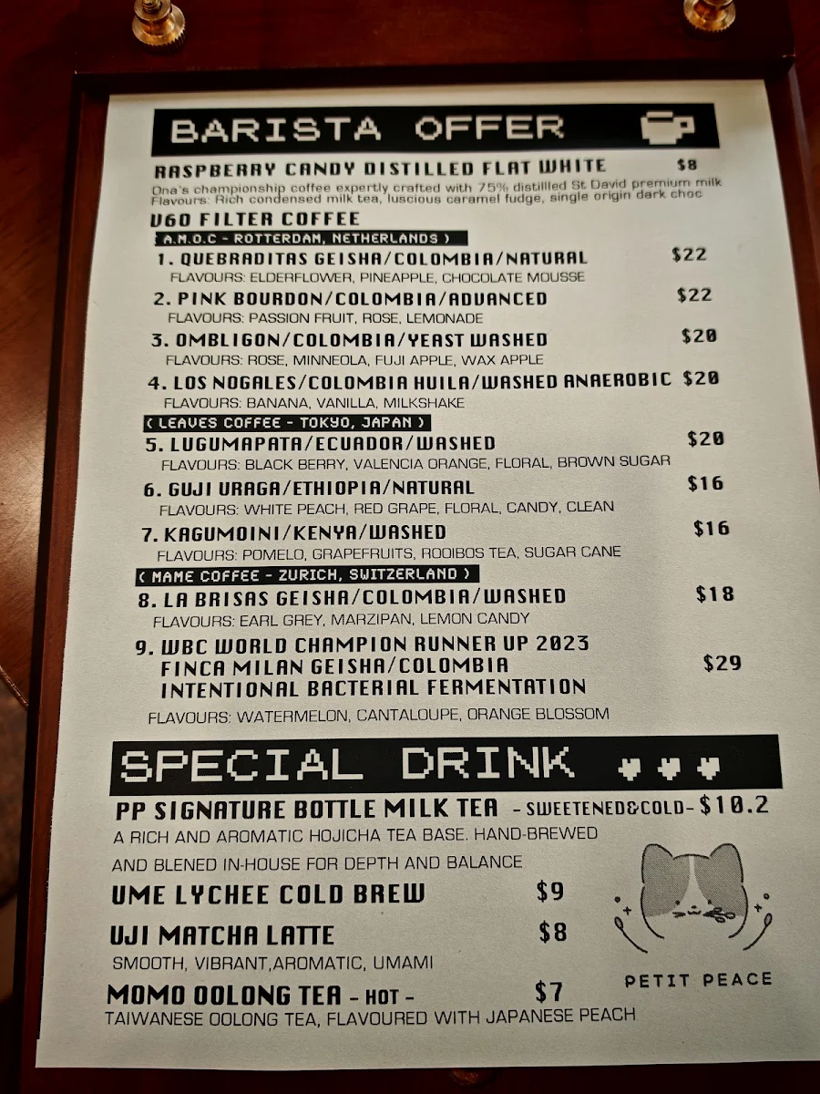 Menu, Petit Peace Coffee Shokudo