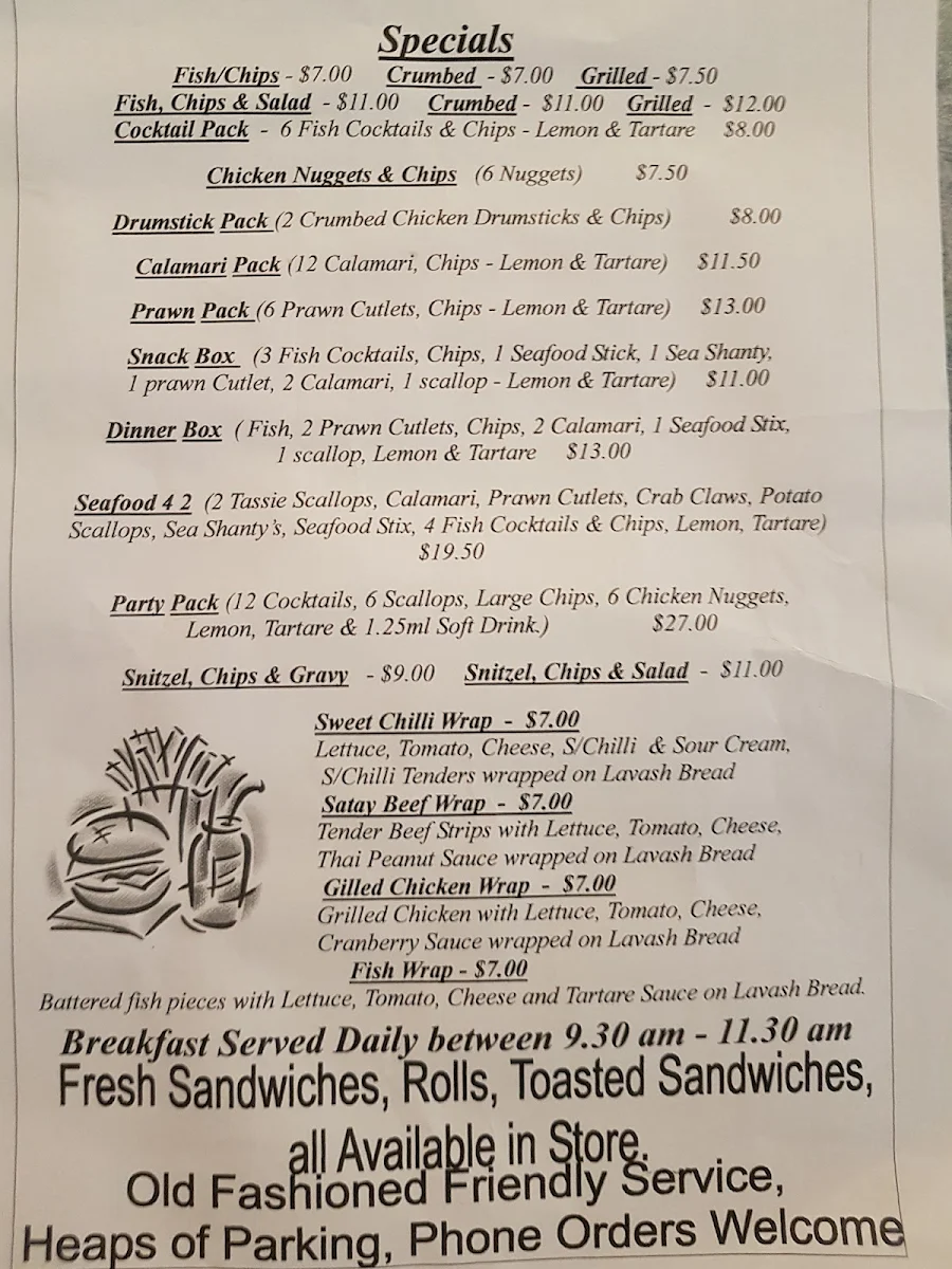 Menu, Bondies at The Bay