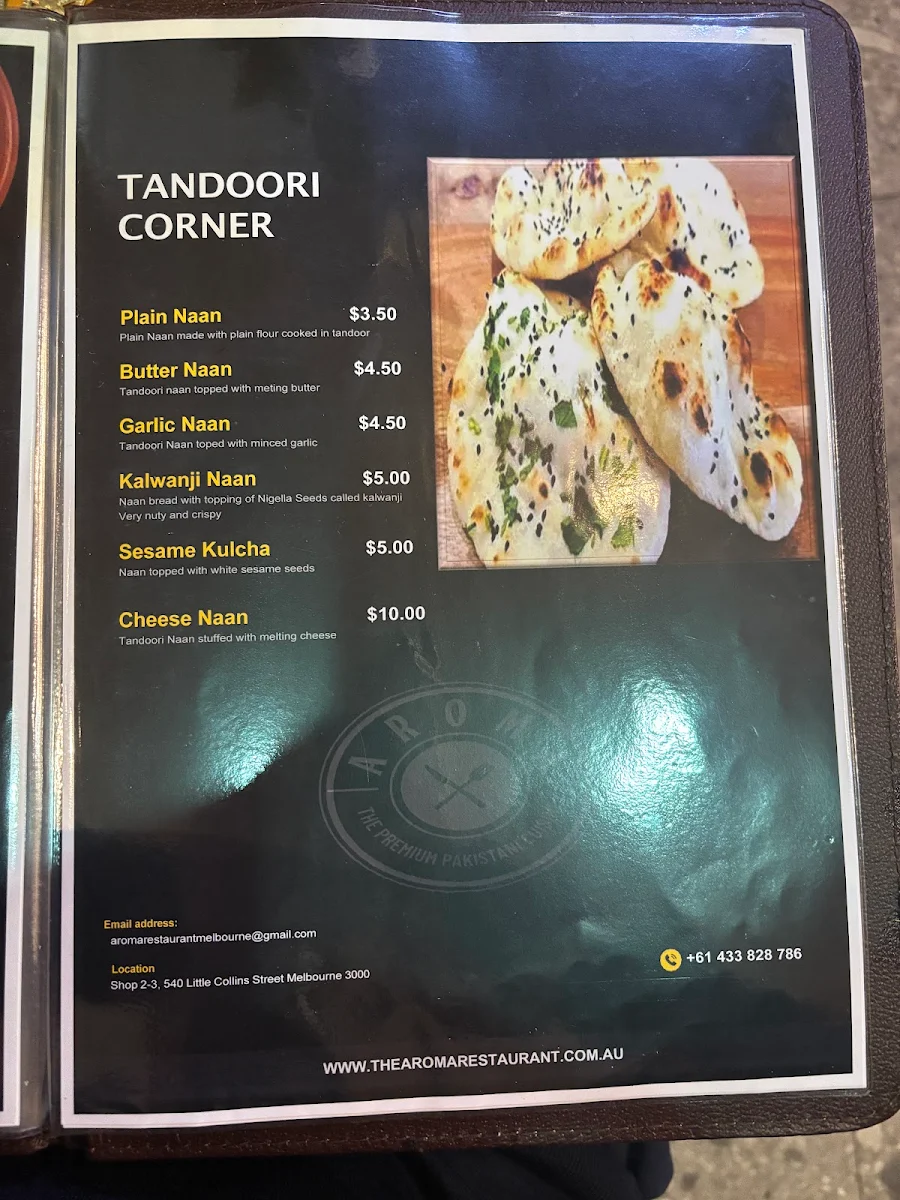 Menu, Aroma Restaurant - The Premium Pakistani Cuisine
