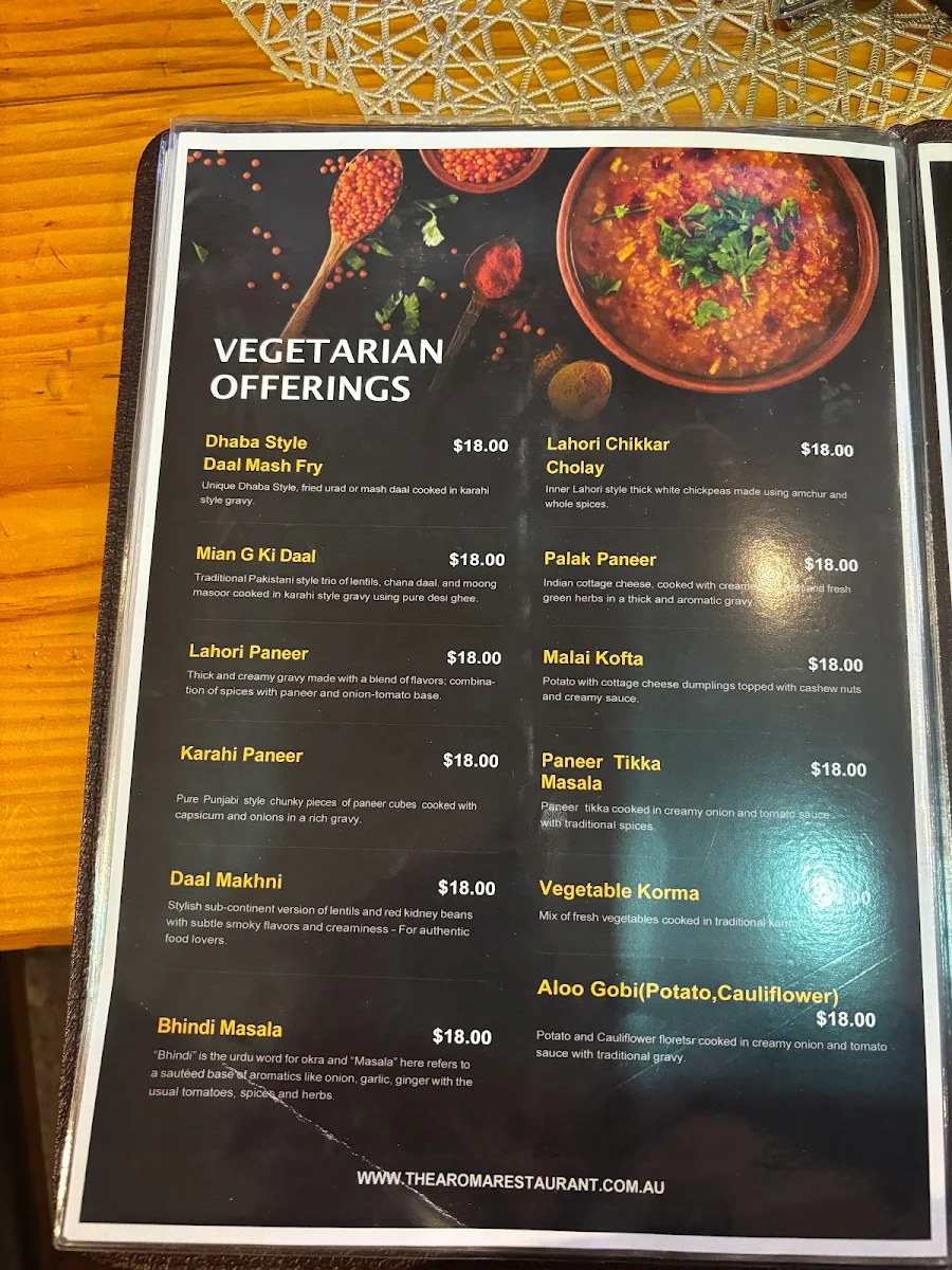 Menu, Aroma Restaurant - The Premium Pakistani Cuisine