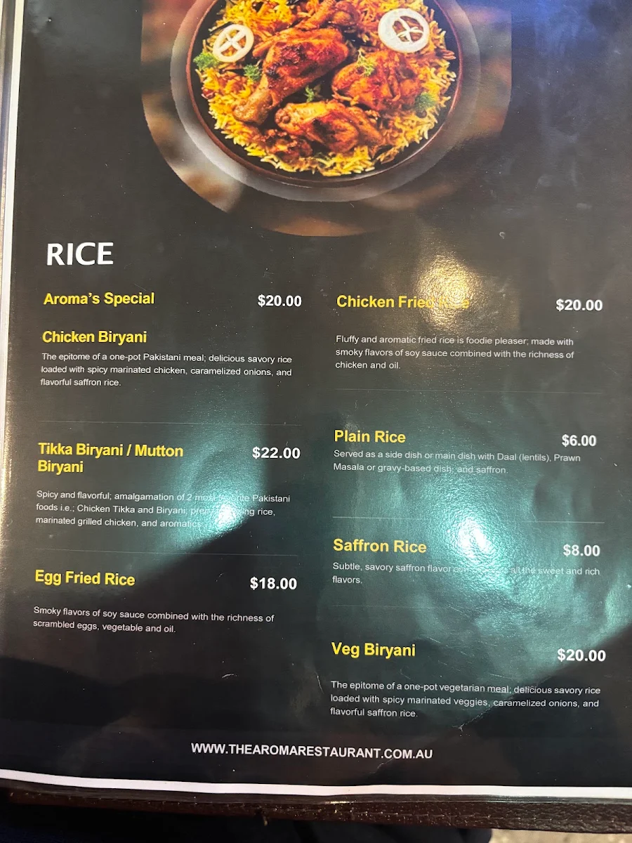 Menu, Aroma Restaurant - The Premium Pakistani Cuisine