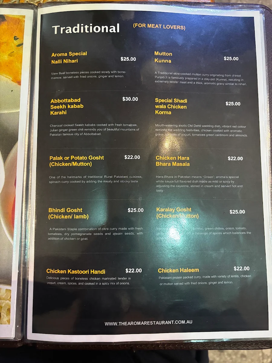 Menu, Aroma Restaurant - The Premium Pakistani Cuisine