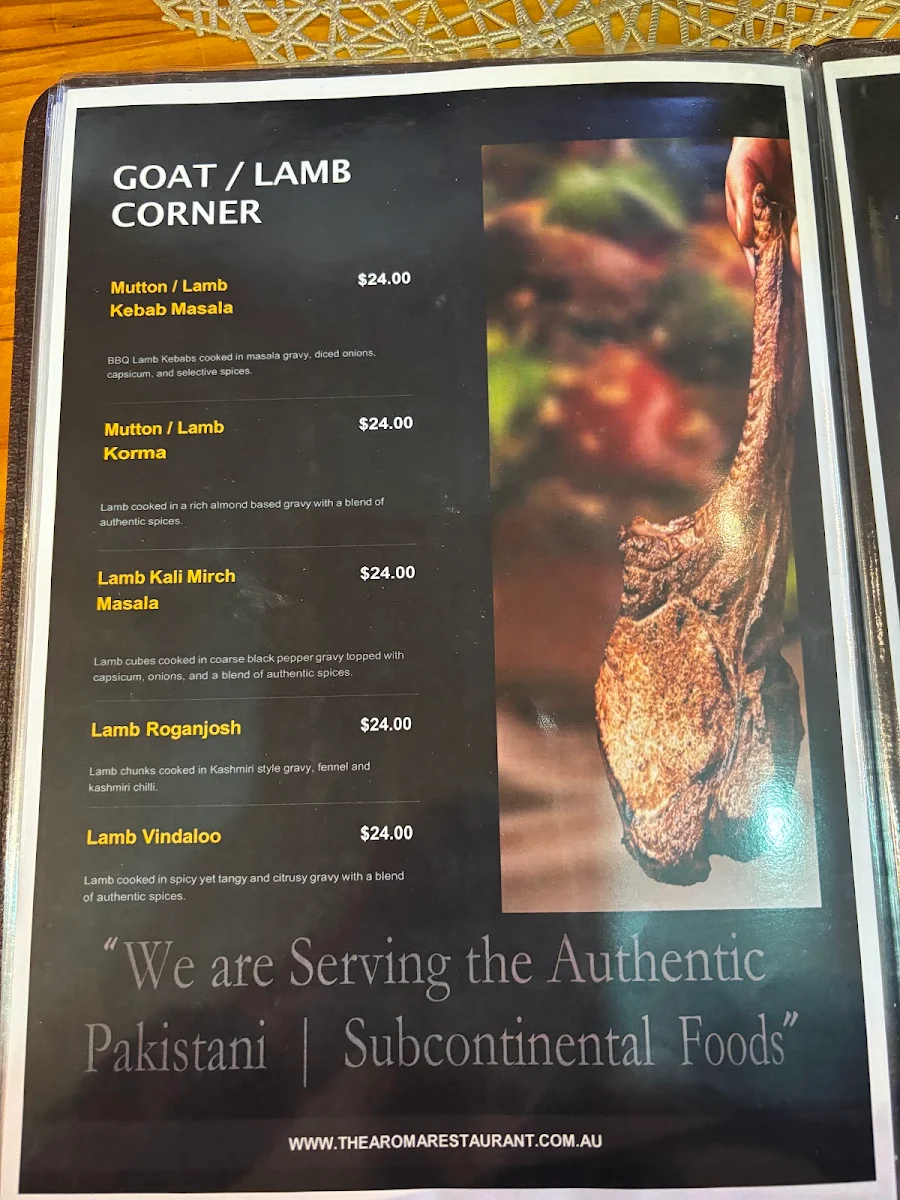 Menu, Aroma Restaurant - The Premium Pakistani Cuisine