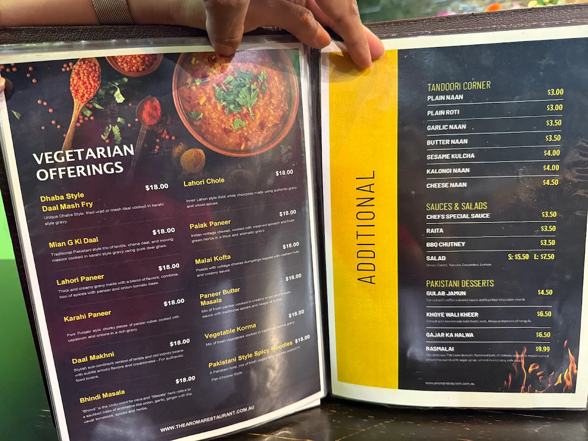 Menu, Aroma Restaurant - The Premium Pakistani Cuisine