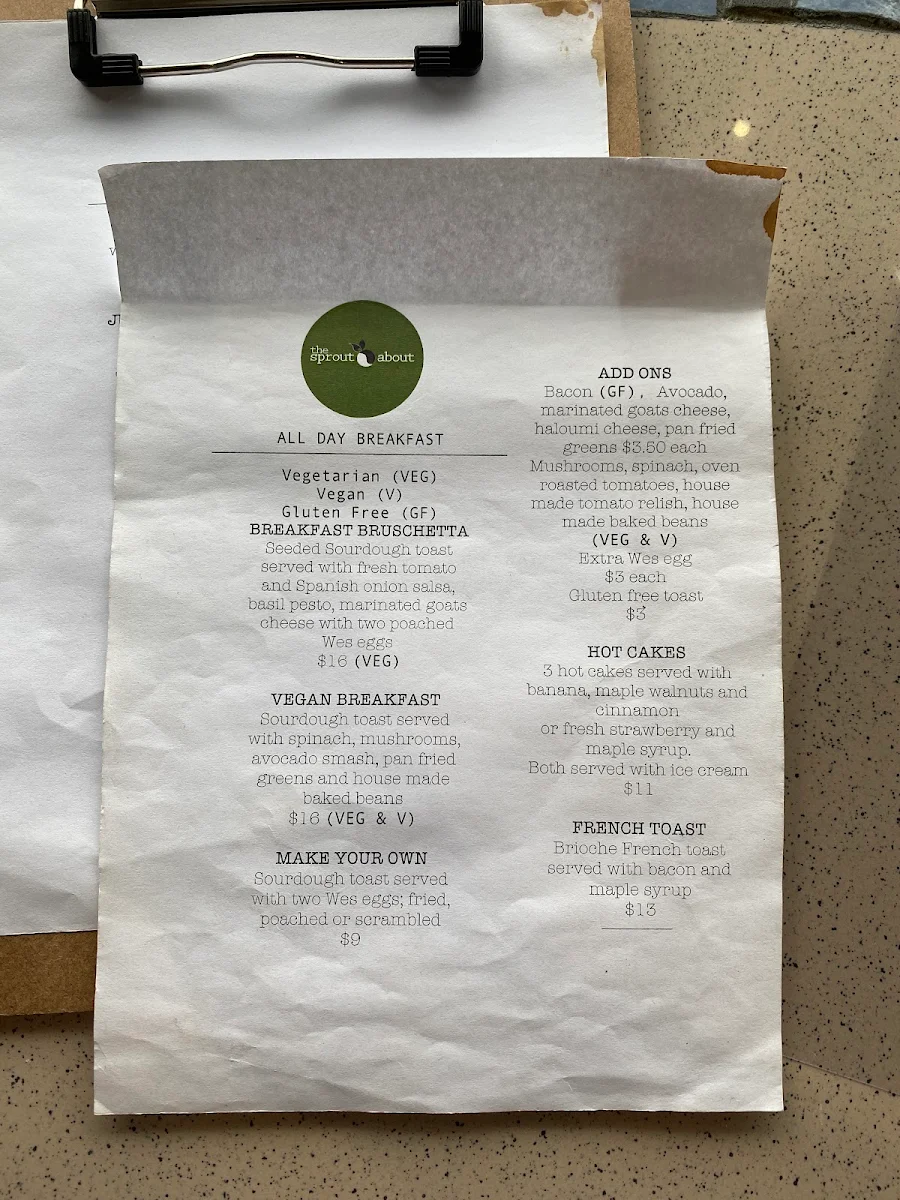 Menu, The Sprout About