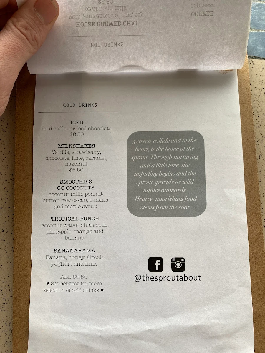 Menu, The Sprout About