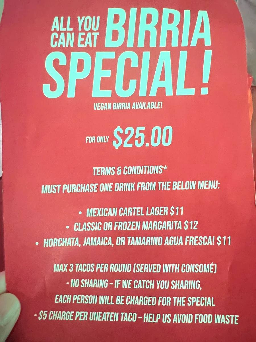 Menu, Cartel del Taco - Hawthorne
