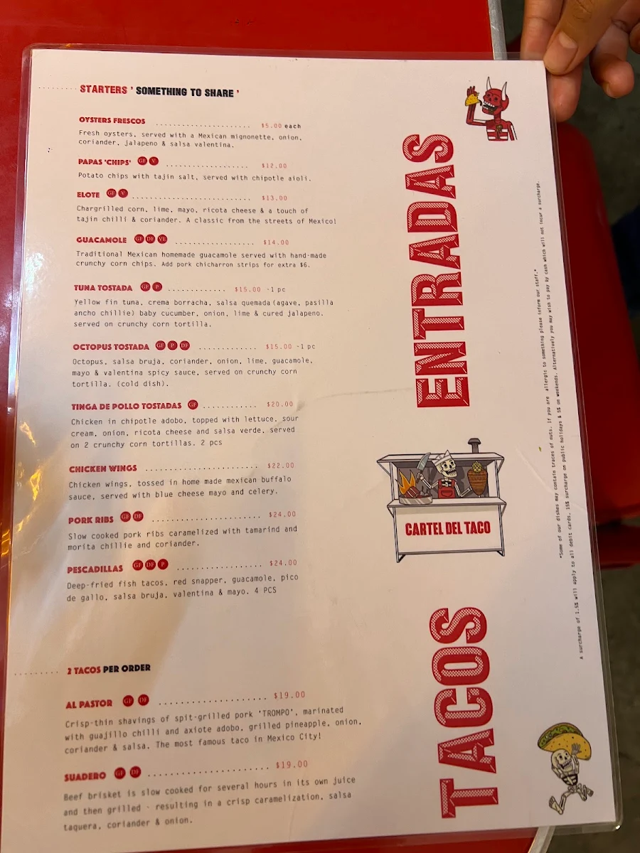 Menu, Cartel del Taco - Hawthorne