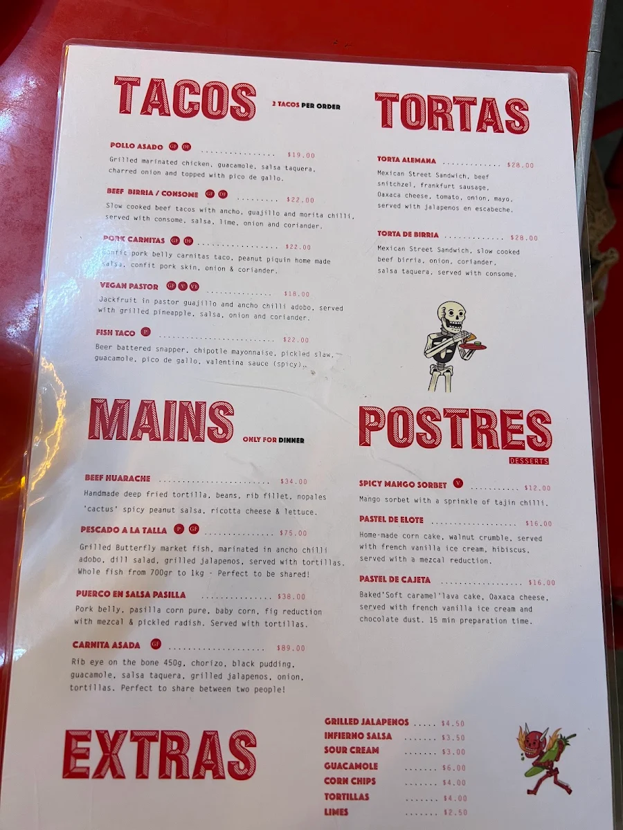 Menu, Cartel del Taco - Hawthorne