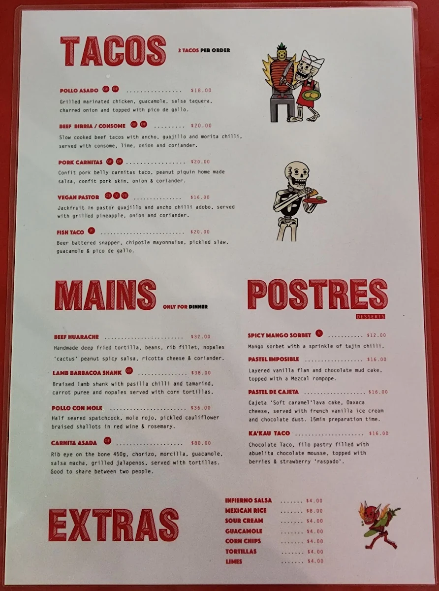 Menu, Cartel del Taco - Hawthorne