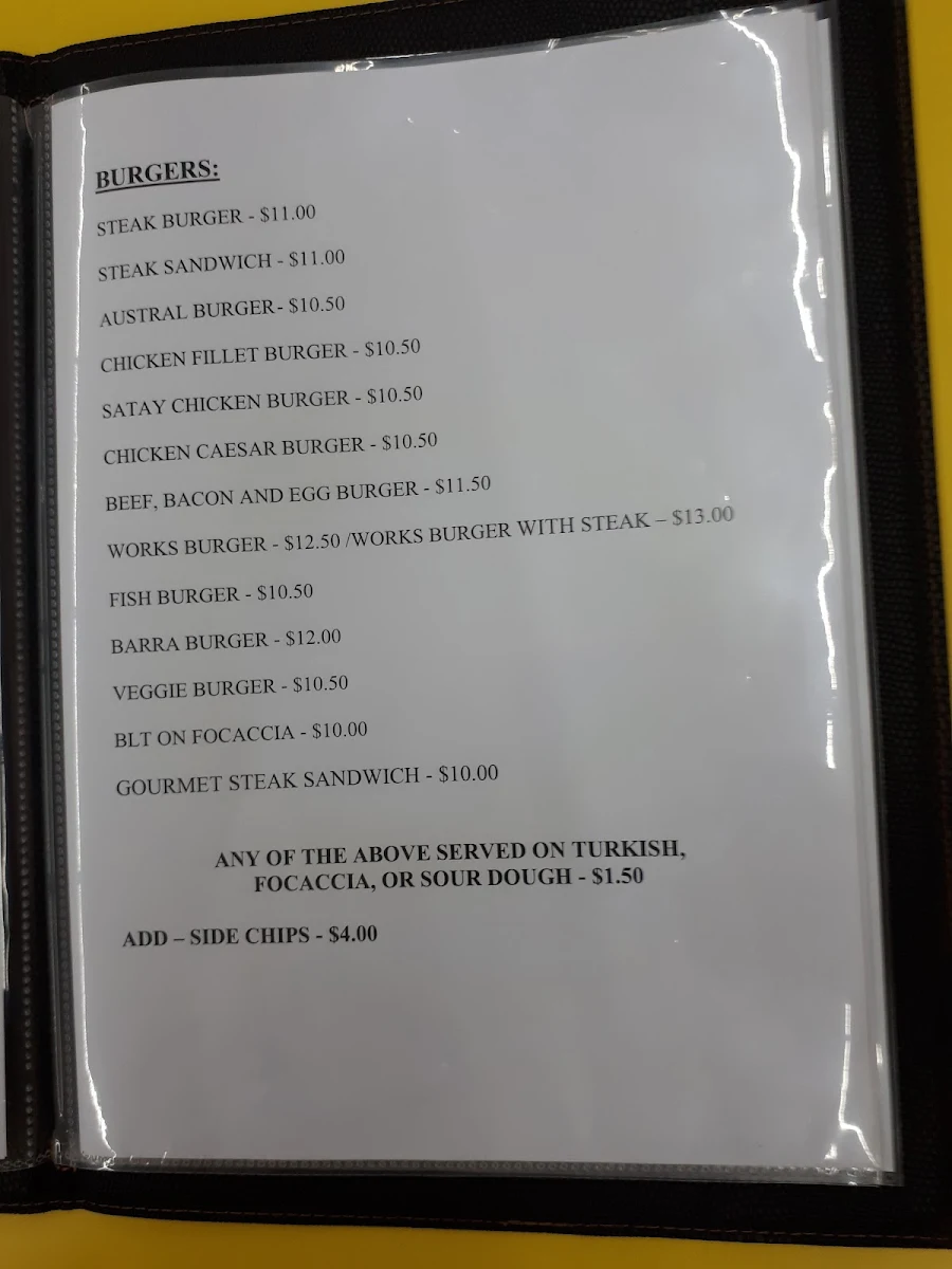 Menu, The Austral Cafe And Bakery