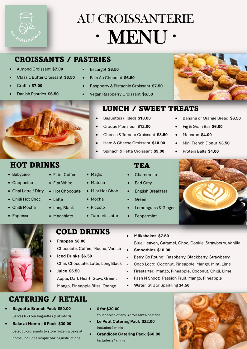 Menu, Au Croissanterie