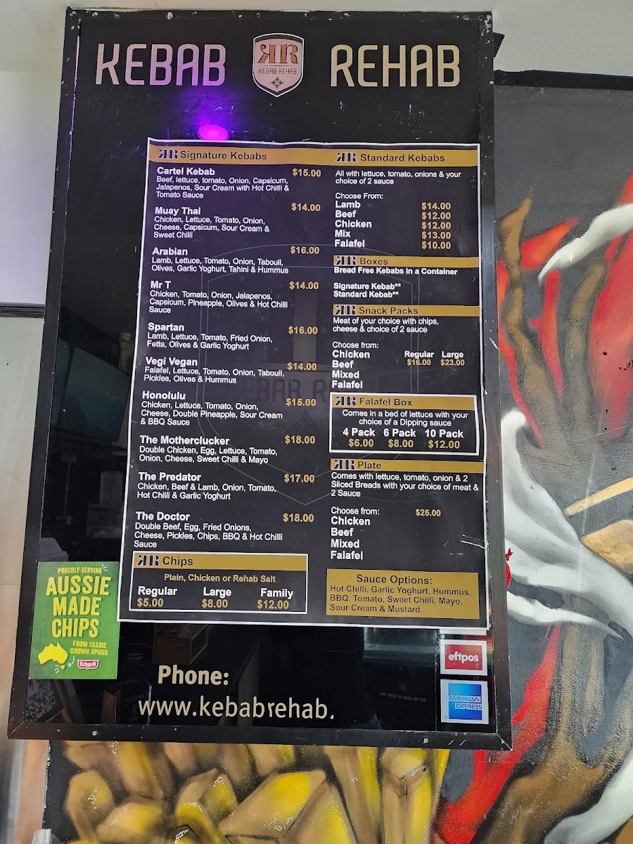 Menu, Kebab Rehab