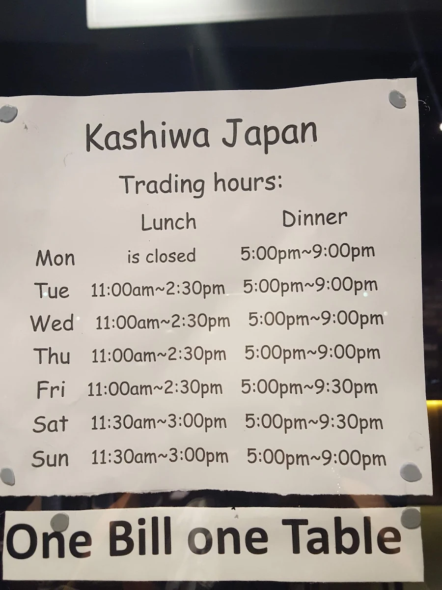 Menu, Kashiwa Japanese Restaurant